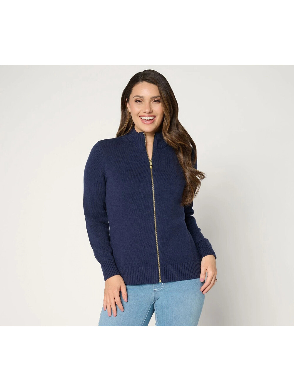 Belle by Kim Gravel All American Goldtone Zip Cardigan Twilight, Medium